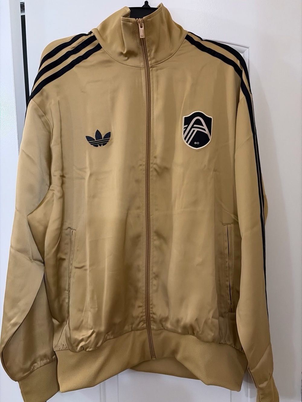 adidas Originals Gold and Black Satin Bomber Jacket